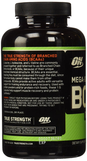 Optimum Nutrition Instantized Mega Size Bcaa 1000 Caps Branched Chain Essential Amino Acids Capsules 1000Mg 200 Capsules
