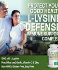 Bronson L-Lysine Defense Immune Support Complex 1500 Mg L-Lysine Plus Olive Leaf, Garlic, Vitamin C And Zinc - Non-Gmo, 250 Vegetarian Capsules