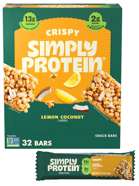 Simply Protein - Crispy Bars Variety Pack, Peanut Butter + Dark Chocolate Almond - Plant Based Protein Bars - 13g Protein, 2g Sugar, 7g Fiber - Vegan, Gluten Free, Non GMO - 16 Bars, 2 Boxes