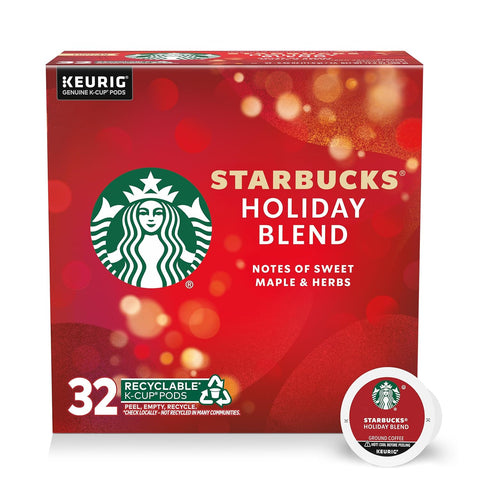 Starbucks K-Cup Coffee Pods, Medium Roast Coffee for Keurig Brewers, Holiday Blend, 100% Arabica, Limited Holiday Edition, 1 Box (32 Pods)