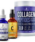 InstaSkincare Healthy Skin Bundle Hyaluronic Acid Serum for Face 2Oz Vitamin C Serum 2Oz Collagen Peptides Powder for Women 1Lb