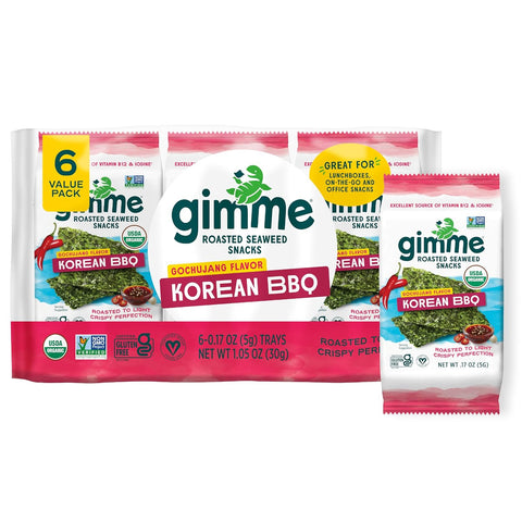 Gimme Seaweed Organic Premium Roasted Seaweed Snacks Sea Salt 6 Count Keto Vegan GlutenFree Great Source of Omega3s and Iodine Healthy OnTheGo Snack for Kids and Adults