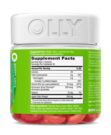 OLLY Metabolism Gummy Rings Apple Cider Vinegar Vitamin B12 Chromium Energy and Digestive Health Chewable Supplement Apple Flavor 30 Count