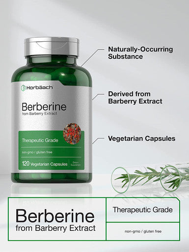 Berberine Supplement 120 Capsules Berberine HCl from Barberry Extract Non-GMO Gluten Free