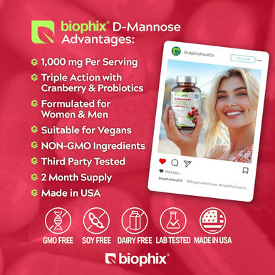Biophix D-Mannose With Cranberry And Probiotics, D Mannose 1000Mg Capsules Serving - 120 Vcaps - Support Urinary Tract Health For Women And Men, Bladder Health And Digestive Well Being