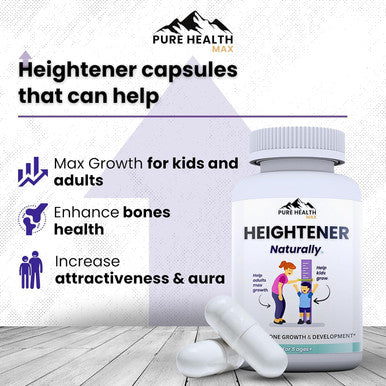 Heightener Natural Height Growth Supplement For Kids Teens And Adults To Increase Bone Strength And Grow Taller Height Maximizer Pills With L Arginine Calcium and Zinc 60 Capsules
