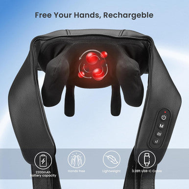 Cordless Shiatsu Neck Massager With Soothing Heat, Usb C Rechargeable Deep Tissue 6D Kneading Electric Massage For Body Muscle Pain Relief, Lightweight And Hand-Free, Gifts For Men Women