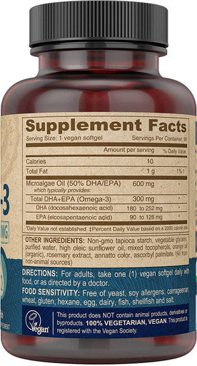 Deva Vegan Omega-3 DHA EPA Supplement Once-Per-Day Softgel 300 MG - Carrageenan Gelatin & Gluten - Non-Fish Algae Oil Fatty Acids - 90 Softgels