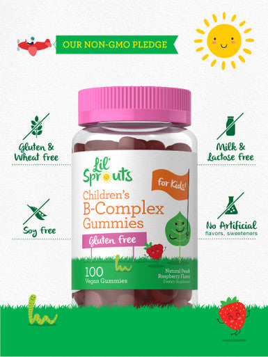 Carlyle Kids B Complex Gummies | 100 Count | Vegan | Natural Peach Raspberry Flavor | Non-Gmo, Gluten Free | By Lil' Sprouts