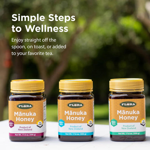 Flora - MÃƒâ€žÃ‚Ânuka Honey MGO 400+/12+ UMF, New Zealand Honey, 100% Traceable MGO,Natural Healing, Sore Throat Relief, Aids Digestion, 17.6-oz. Jar