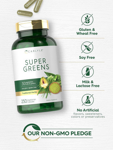 Carlyle Super Greens Capsules | 250 Count | Non-GMO & Gluten Supplement