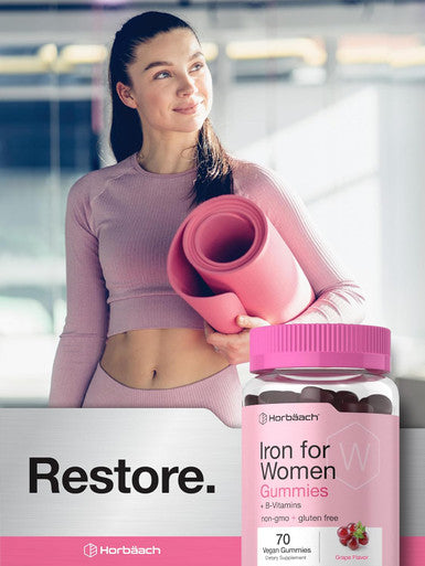 HorbAach Iron Gummies For Women Supplement With B Vitamins 70 Count Grape Flavor Vegan, Non-Gmo & Gluten Free