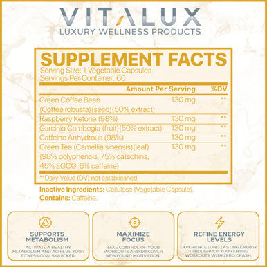 EPN Supplements Vitalux || #1 Rated Premium Energy Burn || Metabolism Support, Boost Energy Levels, Increase Focus | Ultra Dosed Pre Workout W/ 5 Powerful Ingredients | 3Rd Party Tested + Usa Made - 120 Servings