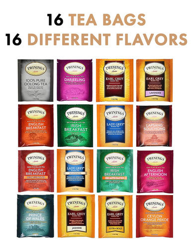 Blue Ribbon Twinings Black Tea Bags Sampler Assortment Variety Pack Box - 16 Count 16 Flavors - Perfect Variety - s for Mom Dad Family Coworkers Friends Women Men BLACK TEA Lovers