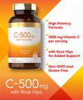Carlyle Vitamin C With Rose Hips 500Mg | 500 Tablets | High Potency Formula | Vegetarian, Non-Gmo And Gluten Free Supplement