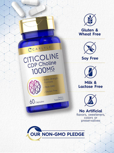 Carlyle Citicoline Cdp Choline 1000Mg 60 Capsules Non-Gmo Gluten Free Supplement