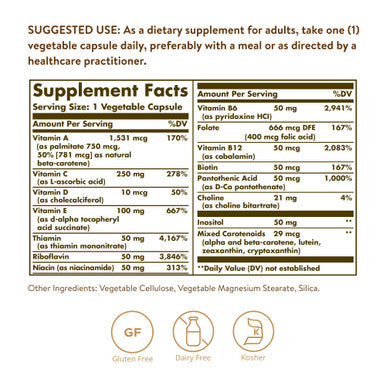 Solgar Vitamins Only 90 Vegetable Capsules - Multivitamin - Vitamin A B1 B2 C D & E - Overall Well-Being - Immune Support - Gluten Free Dairy Free Kosher - 90 Servings