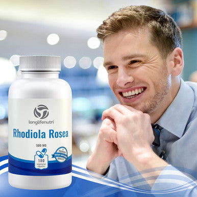 LongLifeNutri Rhodiola Rosea Supplement Root Extract 500Mg Pills - 180 Vegetarian Capsules | 500 Mg Pure Herb Powder