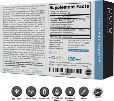 Power Probiotic 100B 30 AcidResistant Capsules 4 Proven Strains 100 Billion CFU / Capsule Sealed in NitrogenPurged Aluminum Blister Packs to Insure Freshness NO Refrigeration Required