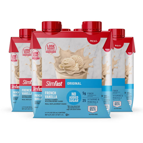 SlimFast Meal Replacement Shake, Original Creamy Milk Chocolate, No Added Sugar, Meal Replacement Shakes, 10g Ready to Drink Protein, 5g Fiber, 25 Vitamins and Minerals, 11 Fl. Oz, 12 Count