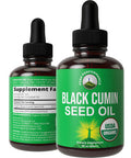 Usda Organic Black Seed Oil Liquid Drops Supplement. Vegan Black Cumin Seed Oil For Women & Men. Zero Sugar, Non Bitter