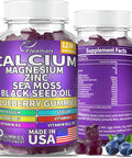 Calcium Magnesium Zinc Supplement Gummies Sugar For Women And Men Calcium Gummies Supplement Bone & Immune Support Made In Usa 60 Counts Blueberry Flavor