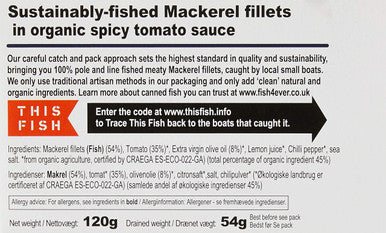 Fish 4 Ever Mackerel Fillets in Spicy Tomato Sauce 120g
