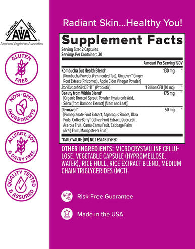Zenwise Probiotics Beauty from Within Vegan Natural Collagen Support Hyaluronic Acid Fine Line and Wrinkle Repair Digestive Health for Women 60 Capsules