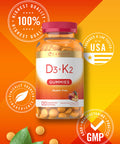 Vitamin D3 K2 Gummies | 120 Count | With Calcium | Vegetarian, Non-Gmo, And Gluten Free Vitamin Supplement | By Carlyle
