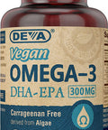 Deva Vegan Omega-3 DHA EPA Supplement Once-Per-Day Softgel 300 MG - Carrageenan Gelatin & Gluten - Non-Fish Algae Oil Fatty Acids - 90 Softgels