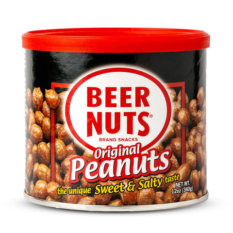 BEER NUTS Original Peanuts - Travel Size Sweet & Salty Bar Nuts - Gluten Free, Kosher, Low Sodium Peanut Snacks Made In The USA - 12oz Resealable Can (Pack of 3)