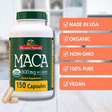 Organic Maca Root Capsules For Women & Men 800Mg - 150 Maca Pills Of Black, Red, Yellow Maca Supplement - Gelatinized Macaroot, Non-Gmo, Vegan By Peruvian Naturals