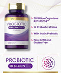 Carlyle Probiotics with Prebiotics | 120 Capsules | 50 Billion Active Organisms | Non-GMO & Gluten Supplement