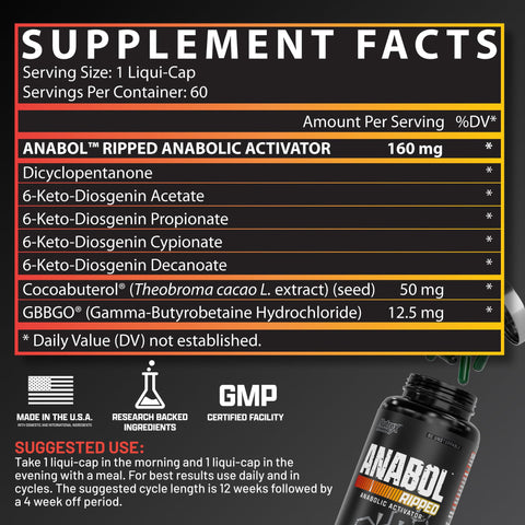 Nutrex Research Anabol Ripped Anabolic Muscle Builder For Men 2-In-1 Muscle Builder And Shredding Supplement (60 Count)