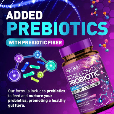 Built Nature 80 Billion Cfu Probiotic - Daily Digestive Gut Health Supplement For Men & Women - Lactobacillus Acidophilus, Bifidobacterium & Prebiotics - Non-Gmo, Gluten & Dairy Free, Shelf-Stable - 60 Capsules