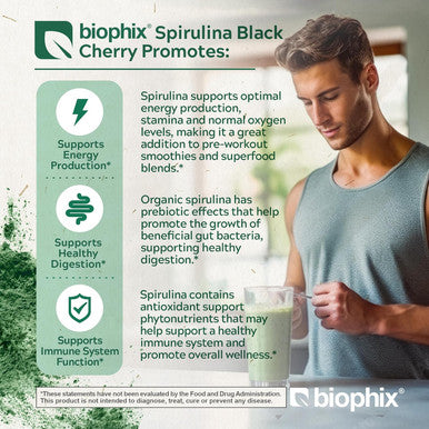 Biophix Organic Spirulina Powder 2.2 Lb Black Cherry Flavor - Protein-Rich Nutrient-Dense Superfood - Powerful Antioxidant - Supports Immune Health