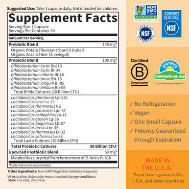 Garden of Life Dr Formulated Probiotics 30 Billion Cfu Pre + Pro + Postbiotics For Men And Women Digestive And Immune Support Potato Acacia Postbiotic Metabolites 30 Mini Vegetarian Capsules