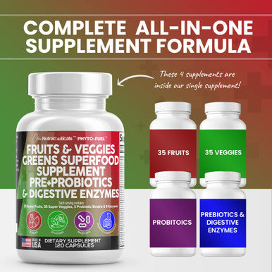 Fruits And Veggies Supplement Reds & Green Superfood - A Natural Balance Of Over 70 Fruit And Vegetable Supplements Capsules