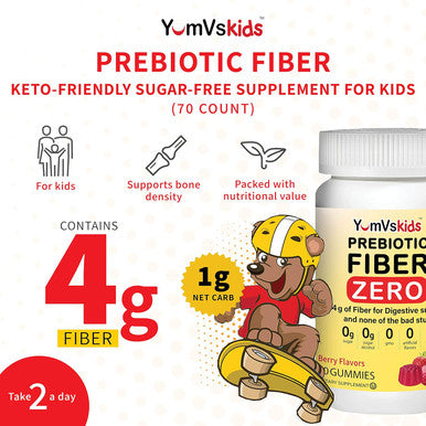 Prebiotic Fiber Zero Gummies For Kids By Yumvs Keto Sugar Gummy Chews For Toddlers 4G Fiber For Children Constipation Support Natural Kosher Halal Berry Chewable 70 Count
