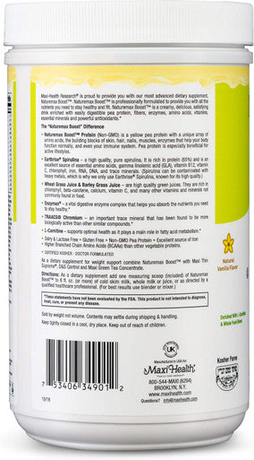 Maxi Health NatureMax BoostTM Pea Protein Powder - Diet Supplement Meal Replacement - 20g Protein Per Serving - Natural Vanilla Flavor - Kosher Vitamin - 1lb
