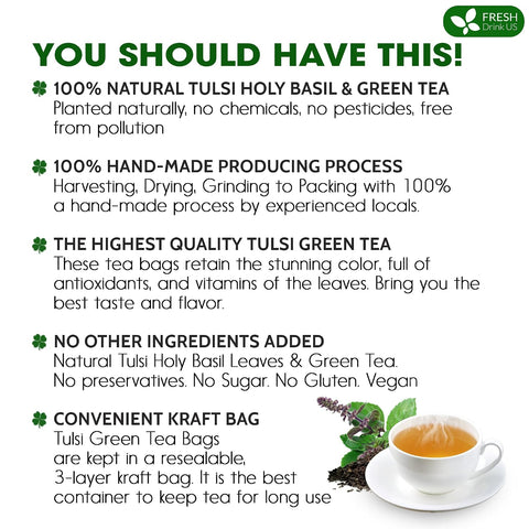FreshDrinkUS, Premium 50 Mulberry Leaf Tea Bags, 100% Natural & Pure from Mulberry Leaves. Herbal Tea. Made with Natural Material Tea Bags. No Sugar, No Caffeine, No Gluten, Vegan.