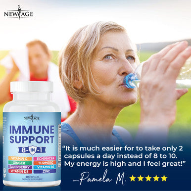 8 in 1 Immune Support Booster Supplement with Elderberry, Vitamin C and Zinc 50mg, Vitamin D 5000 IU, Turmeric Curcumin & Ginger, B6, Echinacea 60 CT