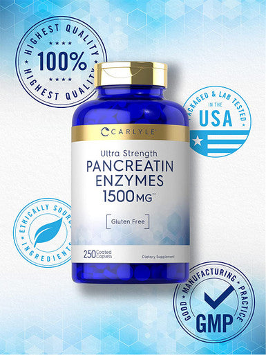 Carlyle Pancreatin Digestive Enzymes | 1500mg | 250 Caplets | Non-GMO, Gluten Free | High Potency Formula