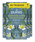 Pukka Calming Chamomile, Vanilla & Manuka Honey Organic Herbal Tea, Soothing Organic Tea Infusion Selection, Honey & Fennel Blend, Caffeine Free, 80 Total Bags (20ct - Pack of 4)