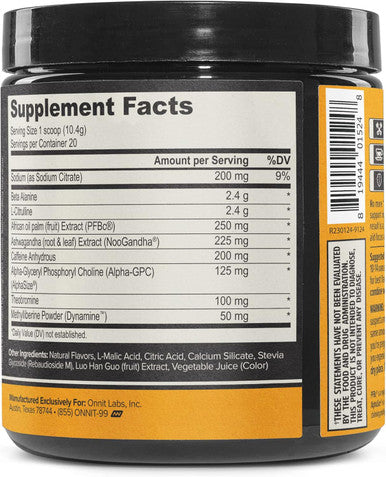 Onnit Alpha Brain Pre-Workout - Yuzu Peach (20 Serving Tub)