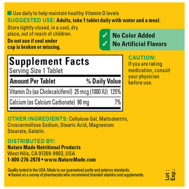 Nature Made Vitamin D 25 Mcg (1000 Iu) Tablets 100 Count For Bone Health (Pack Of 3)