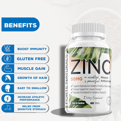 Zinc Supplements 50 Mg (100 Tablets) Specially Formulated For Sensitive Stomachs, Vitamins For Adults Daily Supplement Vegan, Non Gmo, Easy To Swallow Zink Vitaminas