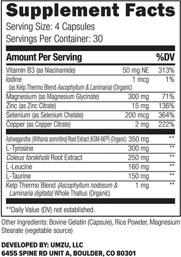 UMZU Thyrite Advanced Thyroid Supplement to Support Healthy Thyroid Function with Magnesium Ashwagandha Zinc Copper Iodine Selenium 30 Servings