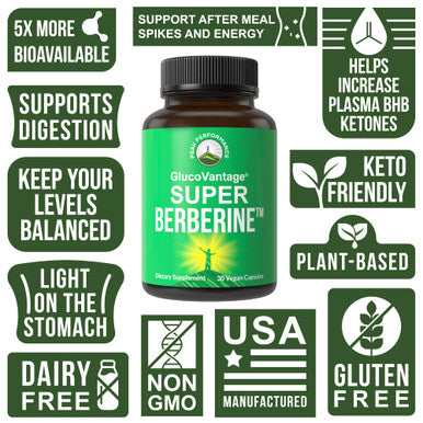 Super Berberine Supplement - Dihydroberberine GlucoVantage Now 5X More Effective Than Regular Berberine Powder Capsules. for Metabolism Support. Keto Friendly Plus Vegan Berberine Extract Pills