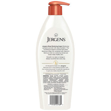 Jergens Deep Restoring Argan Oil Moisturizer, Soothing Body and Hand Lotion, 16.8 Ounce, with Reviving Argan Oil and Vitamin E, Oil-Infused, Dermatologist Tested